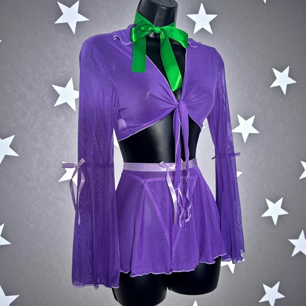 New Medium Sexy Daphne Outfit Costume Sheer Purple Mesh Skirt Set Cosplay